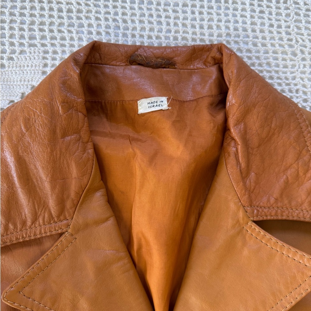 Vintage 100% leather cognac tan long line jacket small to medium euro 38 - Picture 10 of 17